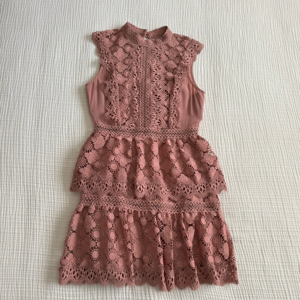 ASOS DESIGN tiered lace mini dress with contrast lace trim details
